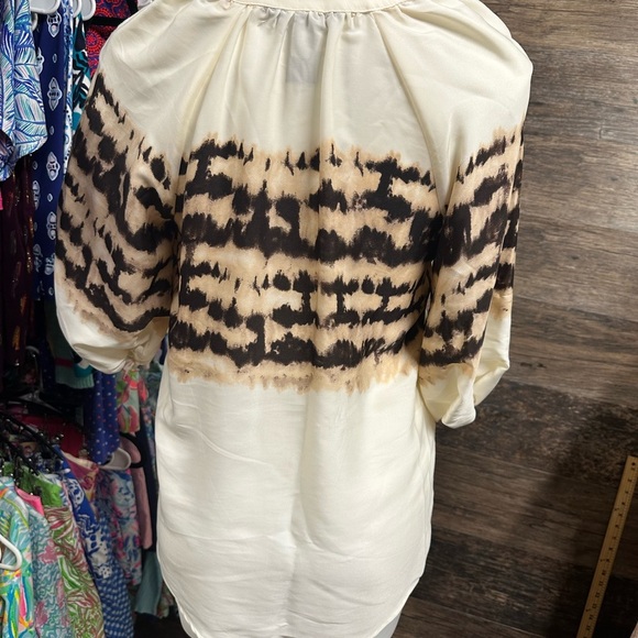 Simply Vera Vera Wang Cream and Brown Boxy Blouse - Picture 3 of 7